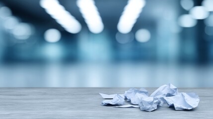 Crumpled paper symphony on a wooden stage, evoking World Creativity Day and Random Acts of Kindness inspired brainstorming