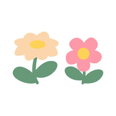 Vector Illustration of Pink and Yellow Cartoon Flowers