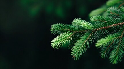 Fototapeta premium Verdant fir branch whispers holiday tales, Yule celebrations, evergreen wilderness, nature's resilient symphony under moonlit forestry enchantment