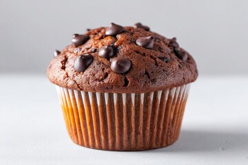 Warm, chocolate-studded muffin exuding cozy autumnal vibes, perfect for National Dessert Day or International Chocolate Week, sweet indulgence