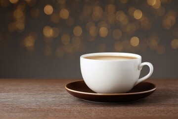Creamy cappuccino in a porcelain cup, evoking hygge warmth, dreamy bokeh background, International Coffee Day celebration