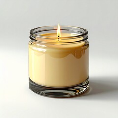 Lit candle in a glass jar, symbolizing warmth, relaxation, and cozy autumn evenings. Perfect for fall decor, home comfort, and seasonal lifestyle themes.