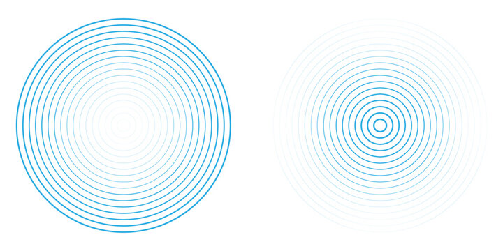 different blue concentric circles icon vector illustration isolated on transparent background. radar signal or vibration elements. sonar or sound wave ring collection. sound wave rings collections.