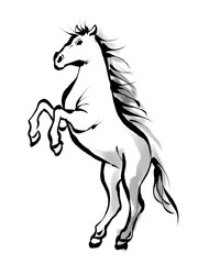 筆描き風の馬のイラスト 立ち上がる姿で年賀状や和風デザインに使える背景透過素材