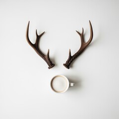 Warm Coffee Mug and Rustic Deer Antlers Arrangement