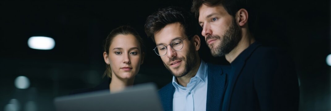 Under the moonlit glow of innovation, a focused teamCaucasian and Hispanic professionalsunravel digital mysteries, echoing World Backup Day