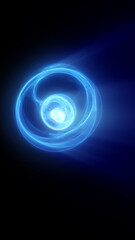 A futuristic, glowing blue swirl, resembling a vortex of energy or light, set against a dark, void-like background, evoking a sense of mystery and technology