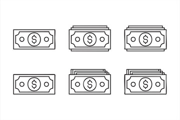 Dollar banknote vector set in outline style isolated on white background