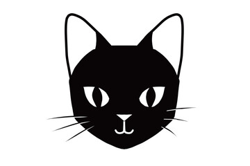 シンプルに描かれた黒猫の顔のベクターイラスト。ひげと鼻と口がモノクロ線画で表現され、アイコンやデザイン素材として使いやすい猫のイラスト｜猫,黒猫,顔,ひげ,鼻,ベクター
