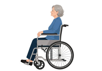Obraz premium Elderly woman sitting in a wheelchair looking to the side isolated on transparent background