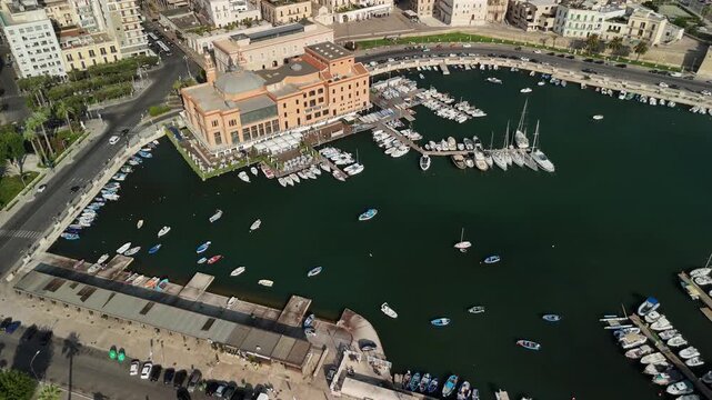 Aerial View of Bari Cityscape with Teatro Margherita and Marina, Apulia, Italy
