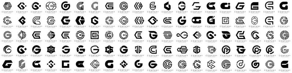 big bundle abstract letter G logo design. modern logotype G design with black color. vector illustration