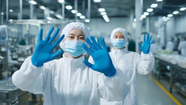 防護服姿で挨拶する日本人女性