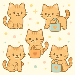 cats with shopping bag background pattern