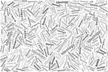Word illustration of the word Ideology in many languages on white background