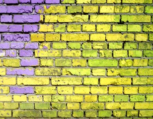 Painted brick wall with vibrant colors