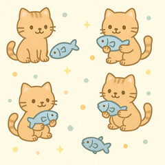 seamless pattern with cats and fish