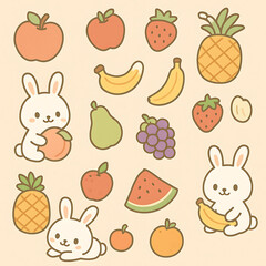seamless pattern with fruits and rabbit