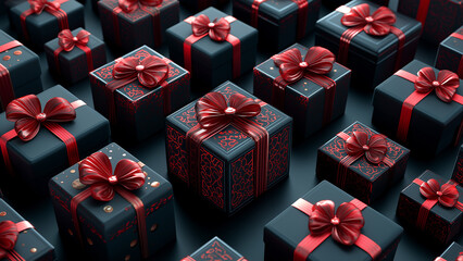 Luxury Gift Boxes with Red Ribbons – Seamless Festive Background