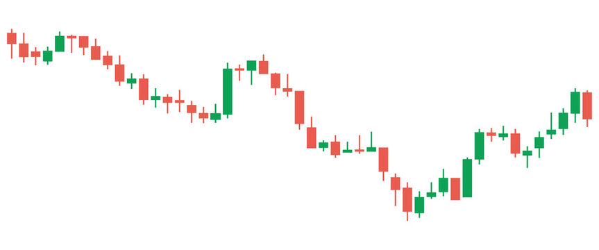 Stock market candlestick chart showing price fluctuations isolated on transparent background