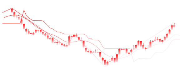 Stock market candlestick chart showing a downtrend isolated on transparent background