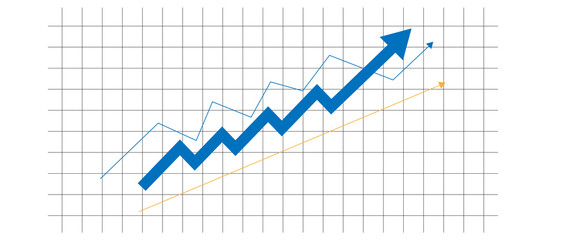 Blue arrow graph showing upward trend and growth isolated on transparent background
