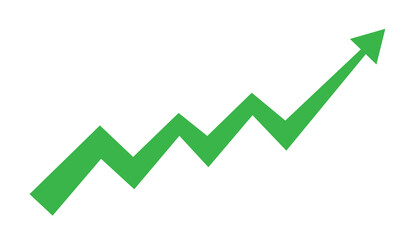 Green arrow graph showing upward movement isolated on transparent background