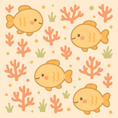 pattern kawaii with fish