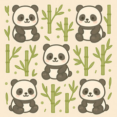 seamless pattern with panda and bamboo