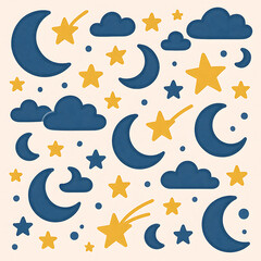 seamless pattern with clouds and stars