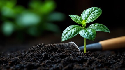 Young sprout in dark rich soil