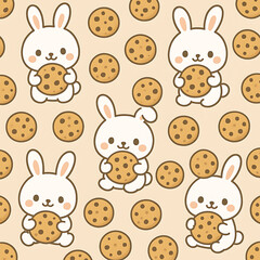 seamless pattern with rabbits and cookies