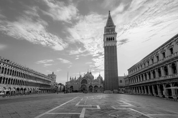 San Marco Square and Basilica View with Morning Walkers