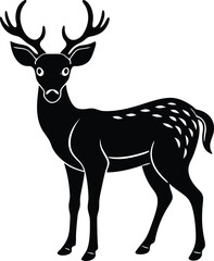 Beautiful Black Deer In The Air Vector Illustration Silhouette