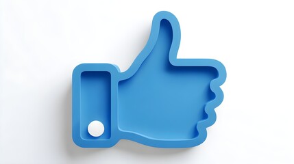 Modern blue thumbs up icon, social media approval, positive feedback, like button, digital communication 3d style isolated on white background