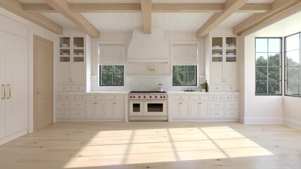 Farmhouse Kitchen Interior Transformation from Empty Room to Fully Furnished Modern Classic Home Animation