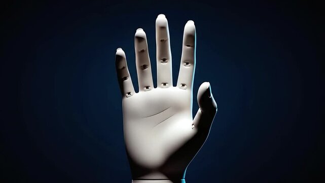 Puppet Hand Moving Against Dark Background in Stop Motion Style with Focused Lighting