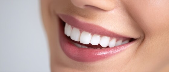 Obraz premium The Smile of a Woman with Perfect White Teeth and Glossy Pink Lips