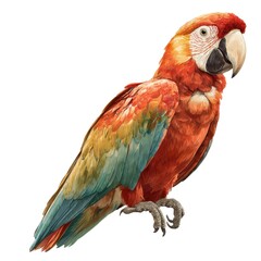 Obraz premium Vibrant and Colorful Scarlet Macaw Parrot Captured in Stunning Detail with Striking Feathers and Expressive Posture Against a White Background