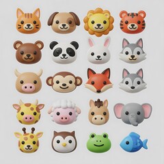 Fototapeta premium Collection of 20 Adorable 3D Rendered Cute Animal Faces