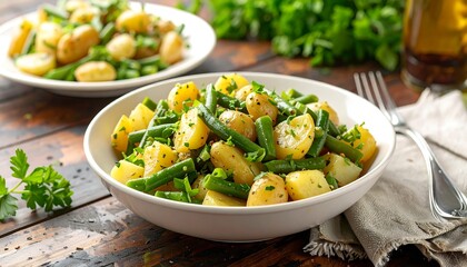 Potatoes and green beans salad in a bowl