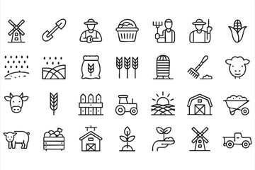Harvest and cultivation vector symbols for agriculture and rural design