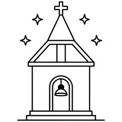 Church Bell Tower with Cross Outline Vector Illustration for Religious Themes and Spiritual Design Projects