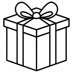 Illustration of a wrapped gift with a bow in black and white outline drawing for graphic designers