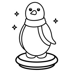Cute Cartoon Penguin Wearing Scarf Standing with Sparkles Vector Illustration Graphic Element for Children and Holiday Design