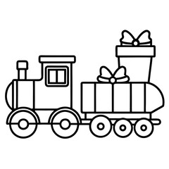 Outline of a Toy Train with Gifts Perfect for Christmas Coloring Book Pages and Festive Designs