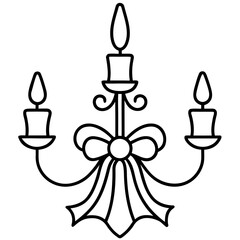 Elegant Candlestick Vector Illustration with Ribbon and Three Candles for Festive Decorations and Celebratory Events
