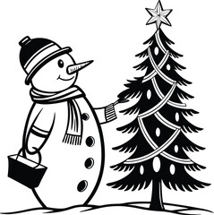 Charming silhouette of a snowman wearing a hat and scarf