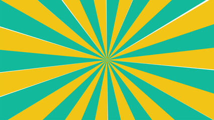 Abstract sunburst background in yellow and teal with white stripes design