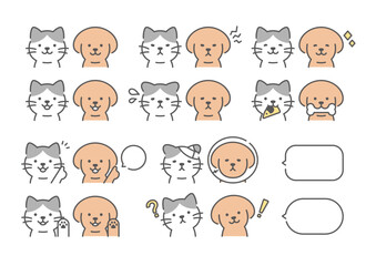 犬と猫　表情イラスト　ハチワレとトイプー